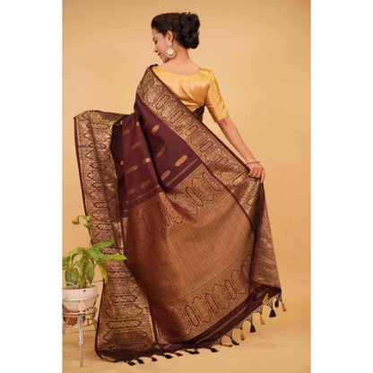 Isadora Life Womens Woven Tassels Purple Pre-Draped Saree with Unstitched Blouse