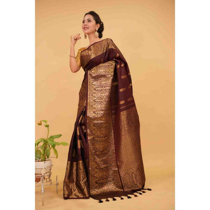 Isadora Life Womens Woven Tassels Purple Pre-Draped Saree with Unstitched Blouse