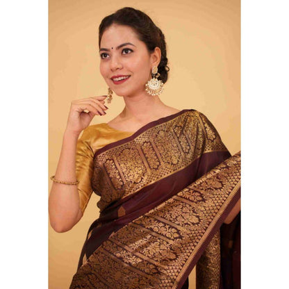 Isadora Life Womens Woven Tassels Purple Pre-Draped Saree with Unstitched Blouse
