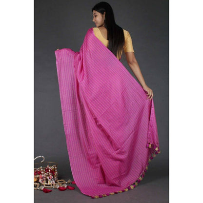 Isadora Life Womens Stripes Zari Pink Pre-Draped Saree with Unstitched Blouse