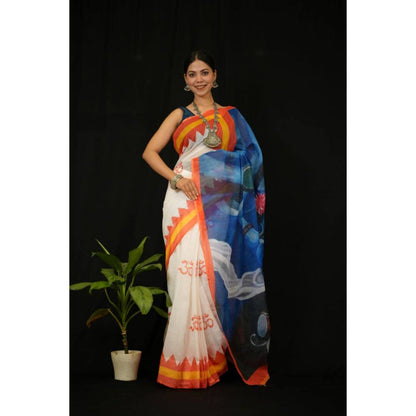 Isadora Life Womens Floral Printed Multi-Color Pre-Draped Saree with Unstitched Blouse