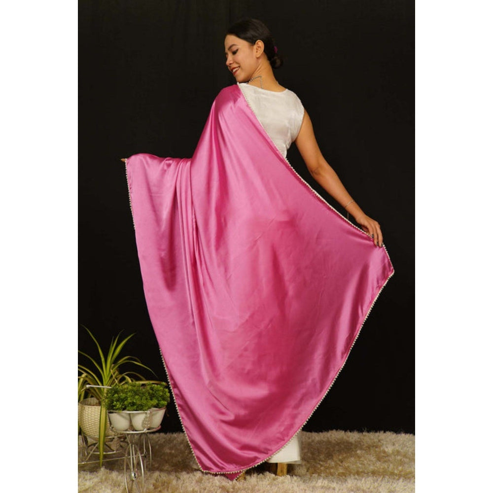 Isadora Life Womens Solid Lace Work Pink Pre-Draped Saree with Unstitched Blouse