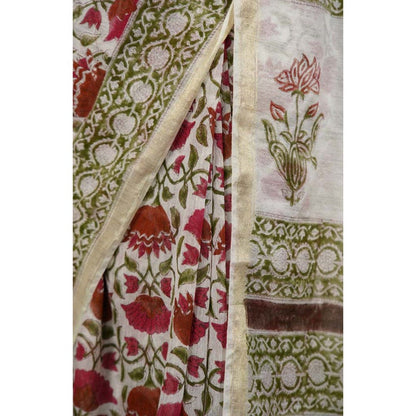 Isadora Life Womens Floral Printed Multi-Color Pre-Draped Saree with Unstitched Blouse