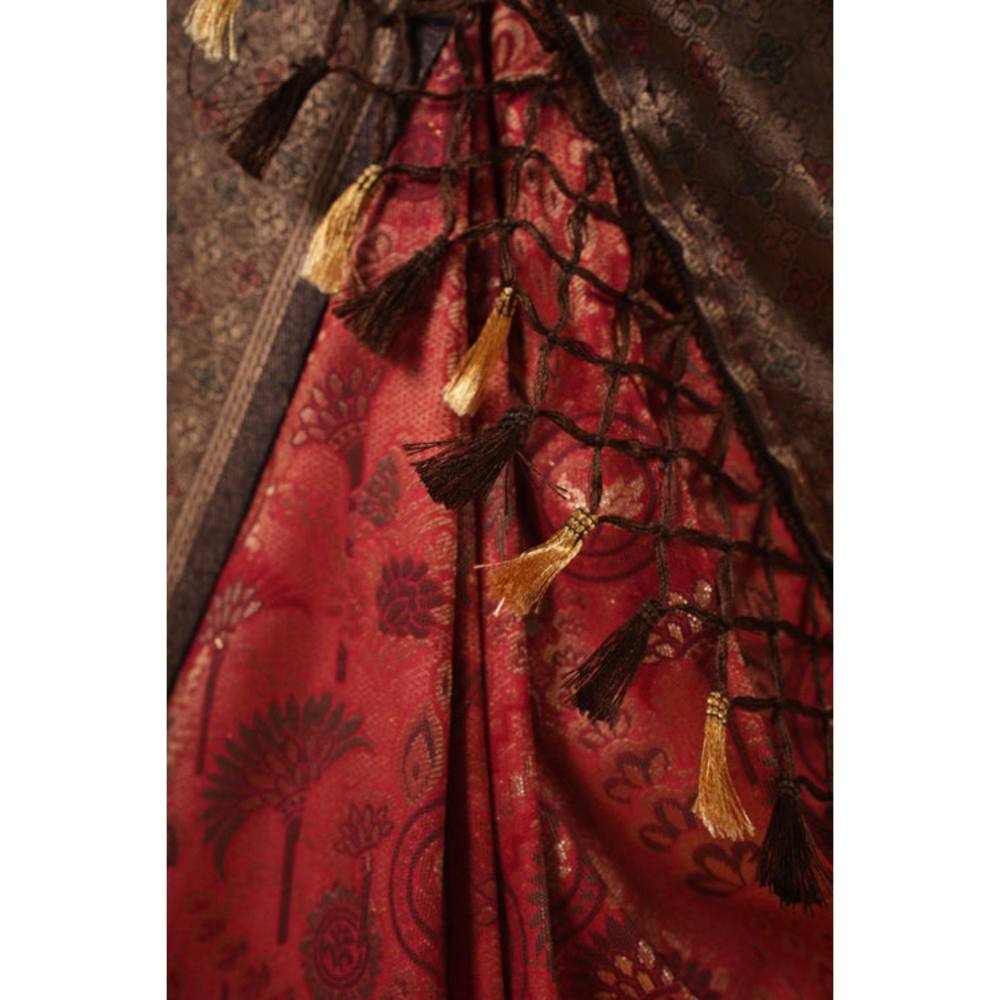Isadora Life Womens Woven Tassels Peach Pre-Draped Saree with Unstitched Blouse