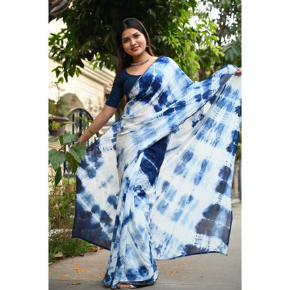 Isadora Life Womens Tie & Dye Sequined Blue Pre-Draped Saree with Unstitched Blouse