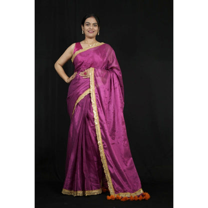 Isadora Life Womens Solid Tassels Purple Pre-Draped Saree with Unstitched Blouse