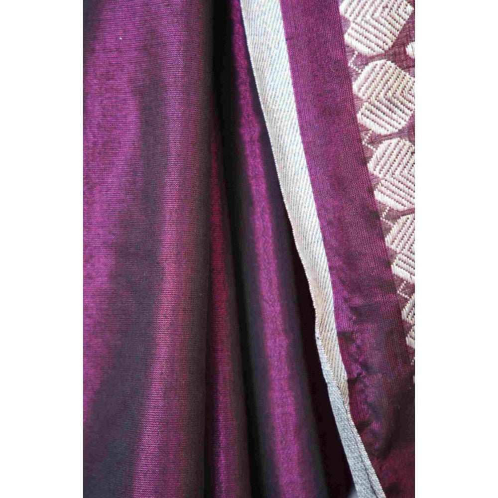 Isadora Life Womens Woven Tassels Purple Pre-Draped Saree with Unstitched Blouse