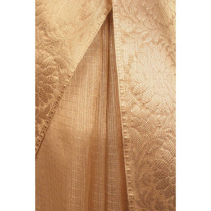 Isadora Life Womens Floral Woven Gold Pre-Draped Saree with Unstitched Blouse