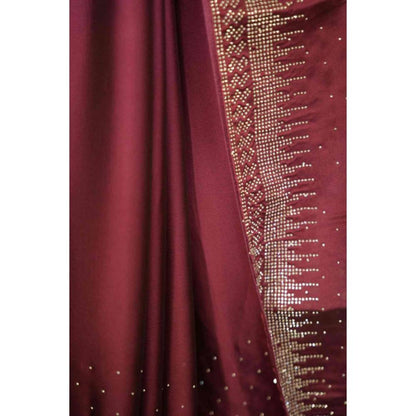 Isadora Life Womens Beads Sequined Purple Pre-Draped Saree with Unstitched Blouse