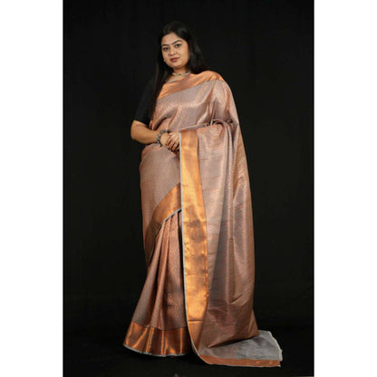 Isadora Life Womens Woven Zari Copper Pre-Draped Saree with Unstitched Blouse