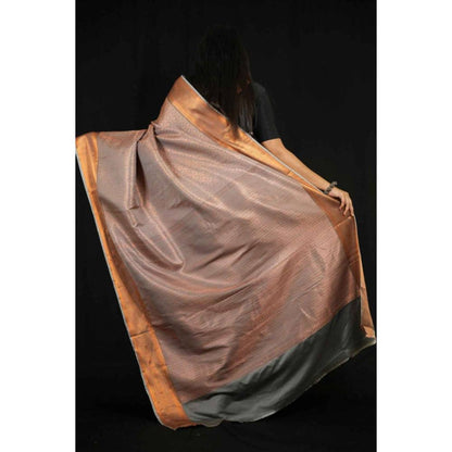 Isadora Life Womens Woven Zari Copper Pre-Draped Saree with Unstitched Blouse