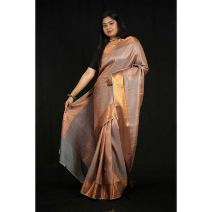 Isadora Life Womens Woven Zari Copper Pre-Draped Saree with Unstitched Blouse