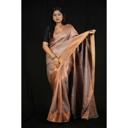 Isadora Life Womens Woven Zari Copper Pre-Draped Saree with Unstitched Blouse
