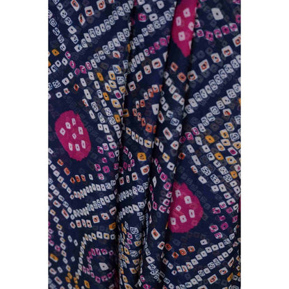 Isadora Life Womens Bandhani Printed Navy Blue Pre-Draped Saree with Unstitched Blouse