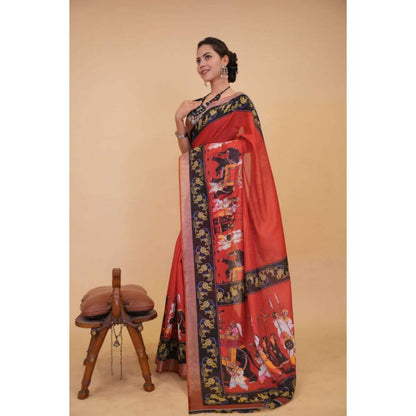 Isadora Life Womens Graphic Printed Pink Pre-Draped Saree with Unstitched Blouse