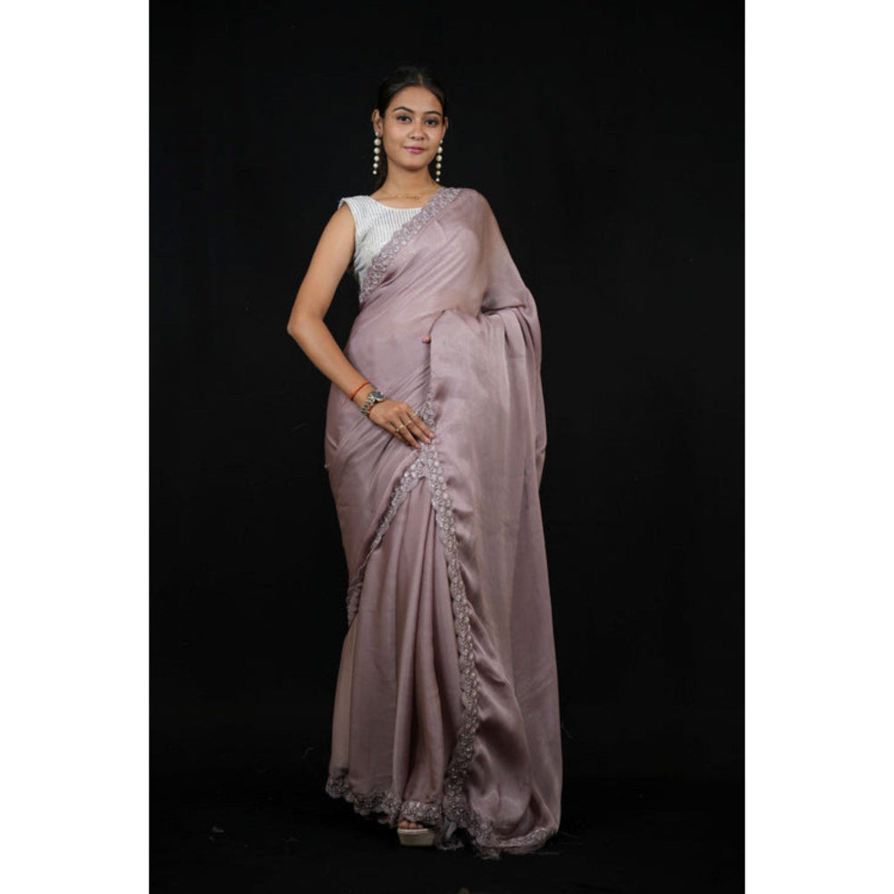 Isadora Life Womens Sequined Lavender Pre-Draped Saree with Unstitched Blouse and Jacket