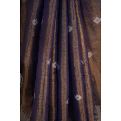 Isadora Life Womens Woven Tassels Purple Pre-Draped Saree with Unstitched Blouse