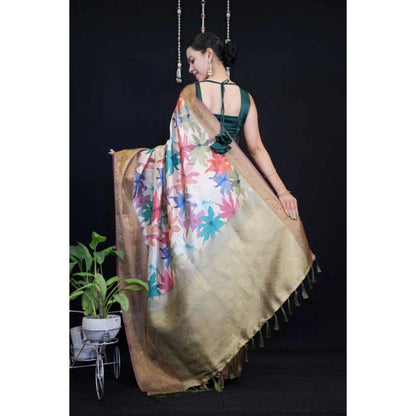 Isadora Life Womens Floral Tassels Multi-Color Pre-Draped Saree with Unstitched Blouse