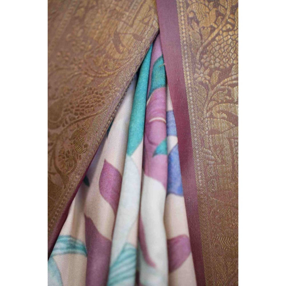 Isadora Life Womens Floral Tassels Multi-Color Pre-Draped Saree with Unstitched Blouse