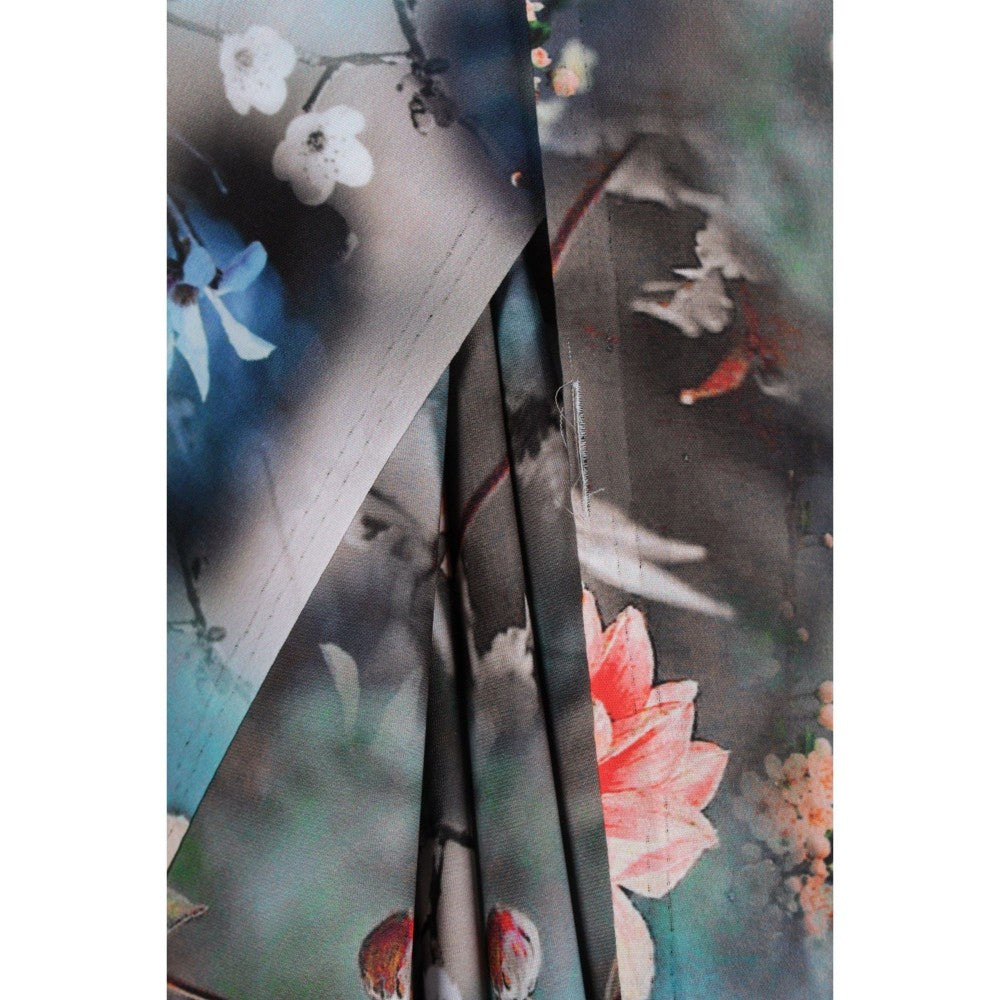 Isadora Life Womens Floral Printed Multi-Color Pre-Draped Saree with Unstitched Blouse