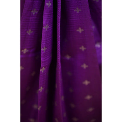 Isadora Life Womens Woven Zari Purple Pre-Draped Saree with Unstitched Blouse
