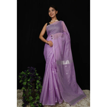Isadora Life Womens Solid Zari Purple Pre-Draped Saree with Unstitched Blouse