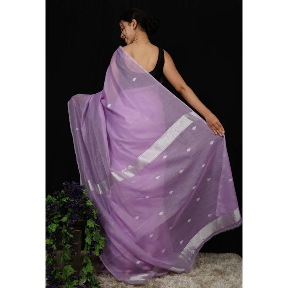 Isadora Life Womens Solid Zari Purple Pre-Draped Saree with Unstitched Blouse