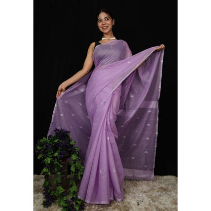 Isadora Life Womens Solid Zari Purple Pre-Draped Saree with Unstitched Blouse
