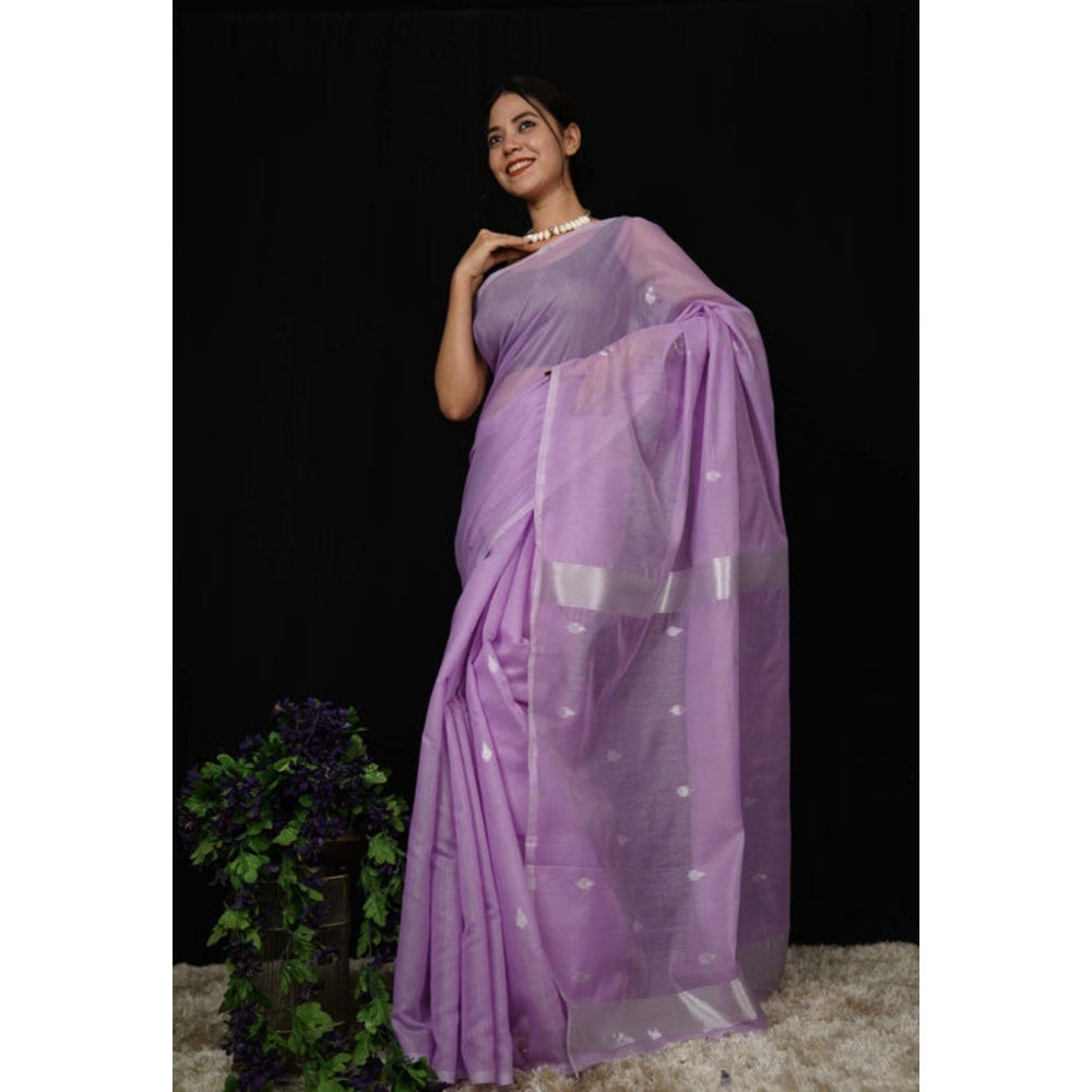 Isadora Life Womens Solid Zari Purple Pre-Draped Saree with Unstitched Blouse