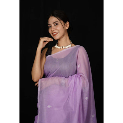 Isadora Life Womens Solid Zari Purple Pre-Draped Saree with Unstitched Blouse