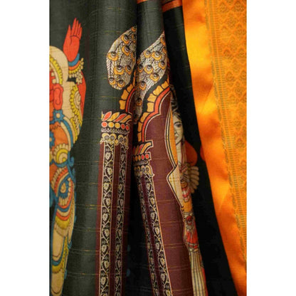 Isadora Life Womens Printed Tassels Yellow Pre-Draped Saree with Unstitched Blouse