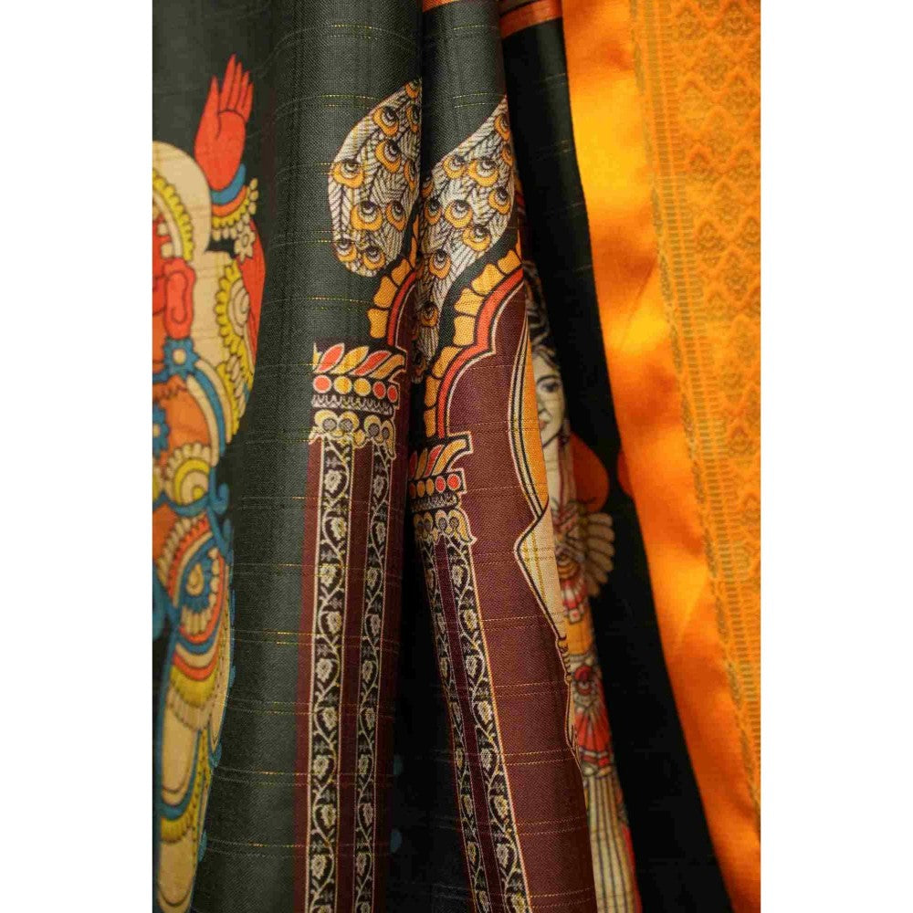 Isadora Life Womens Printed Tassels Yellow Pre-Draped Saree with Unstitched Blouse