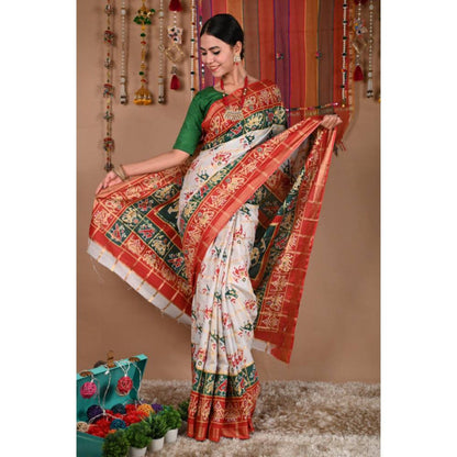 Isadora Life Womens Printed Multi-Color Pre-Draped Saree with Unstitched Blouse