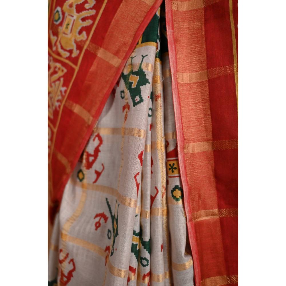 Isadora Life Womens Printed Multi-Color Pre-Draped Saree with Unstitched Blouse