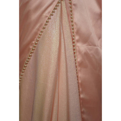 Isadora Life Womens Solid Beads Pink Pre-Draped Saree with Unstitched Blouse