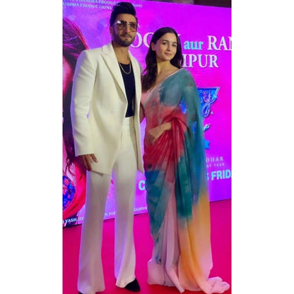 Isadora Life Womens Tie & Dye Printed Multi-Color Pre-Draped Saree with Unstitched Blouse