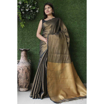 Isadora Life Womens Solid Tassels Brown Pre-Draped Saree with Unstitched Blouse