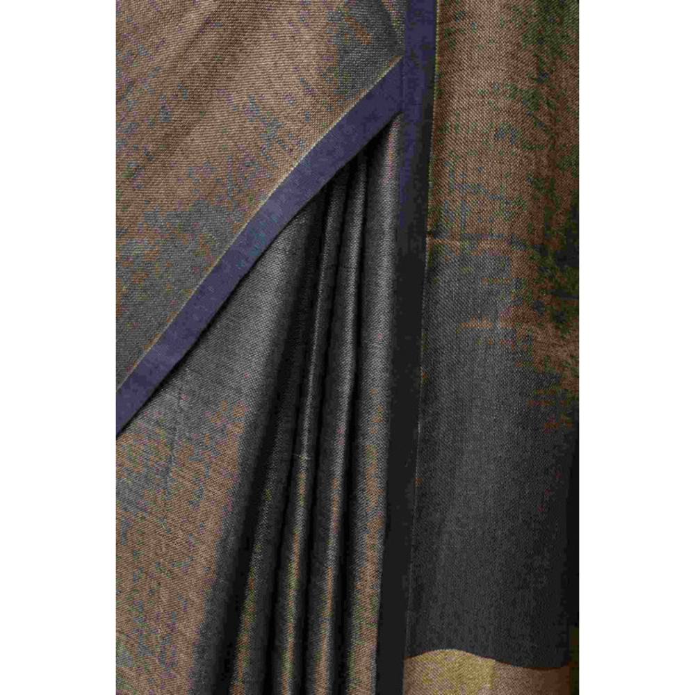 Isadora Life Womens Solid Tassels Brown Pre-Draped Saree with Unstitched Blouse