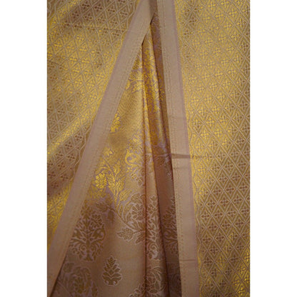 Isadora Life Womens Woven Zari Gold Pre-Draped Saree with Unstitched Blouse