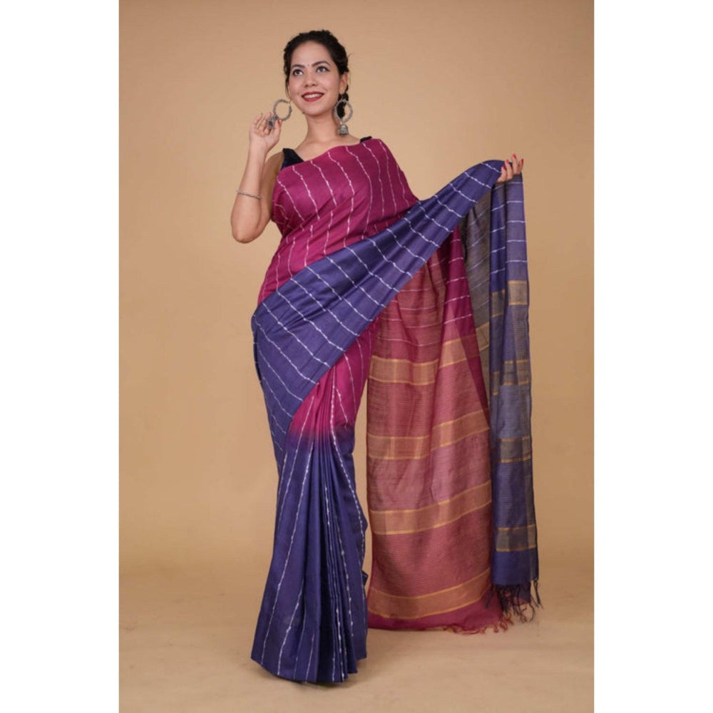 Isadora Life Womens Stripes Tassels Multi-Color Pre-Draped Saree with Unstitched Blouse
