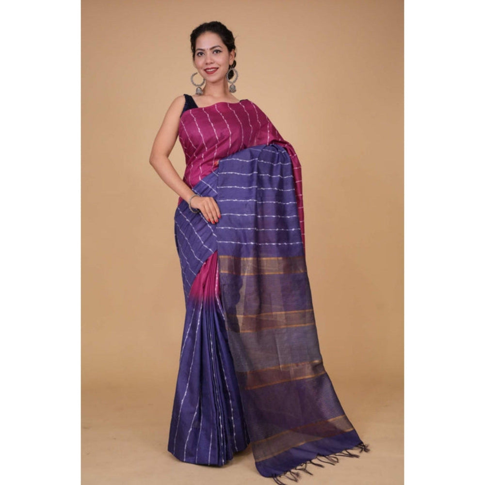 Isadora Life Womens Stripes Tassels Multi-Color Pre-Draped Saree with Unstitched Blouse
