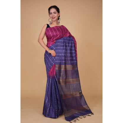 Isadora Life Womens Stripes Tassels Multi-Color Pre-Draped Saree with Unstitched Blouse