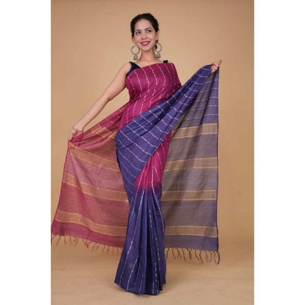 Isadora Life Womens Stripes Tassels Multi-Color Pre-Draped Saree with Unstitched Blouse