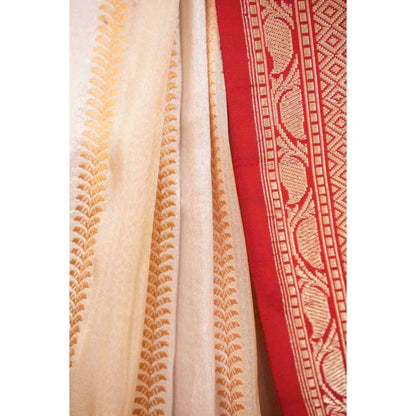 Isadora Life Womens Woven Tassels Off White Pre-Draped Saree with Unstitched Blouse