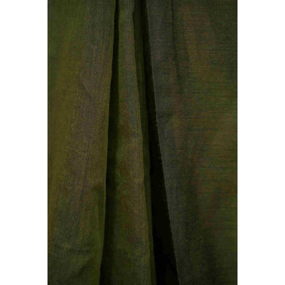 Isadora Life Womens Woven Tassels Green Pre-Draped Saree with Unstitched Blouse