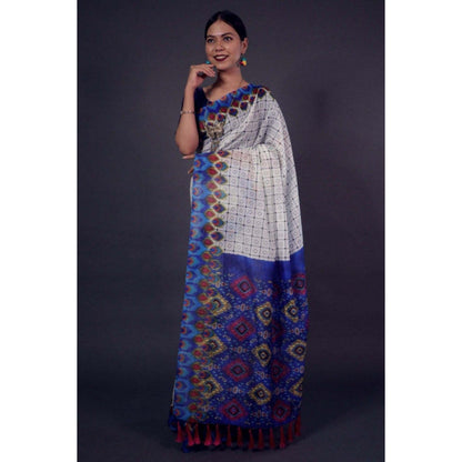 Isadora Life Womens Checks Printed White Pre-Draped Saree with Unstitched Blouse