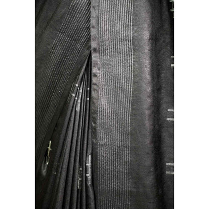 Isadora Life Womens Printed Tassels Black Pre-Draped Saree with Unstitched Blouse