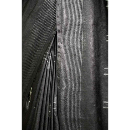 Isadora Life Womens Printed Tassels Black Pre-Draped Saree with Unstitched Blouse