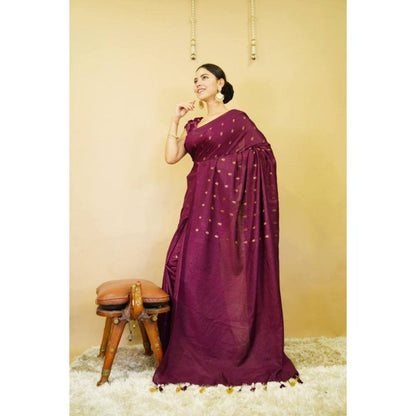 Isadora Life Womens Woven Tassels Purple Pre-Draped Saree with Unstitched Blouse
