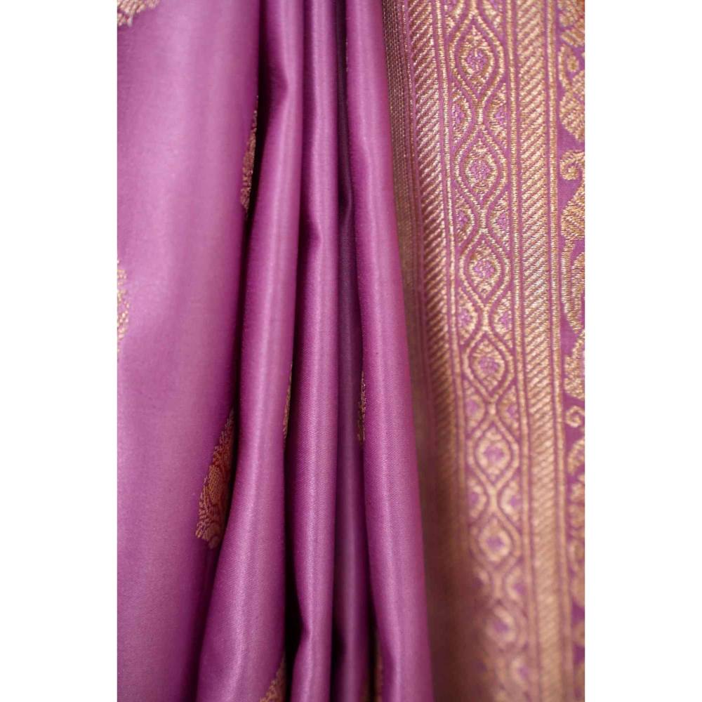 Isadora Life Womens Woven Zari Purple Pre-Draped Saree with Unstitched Blouse
